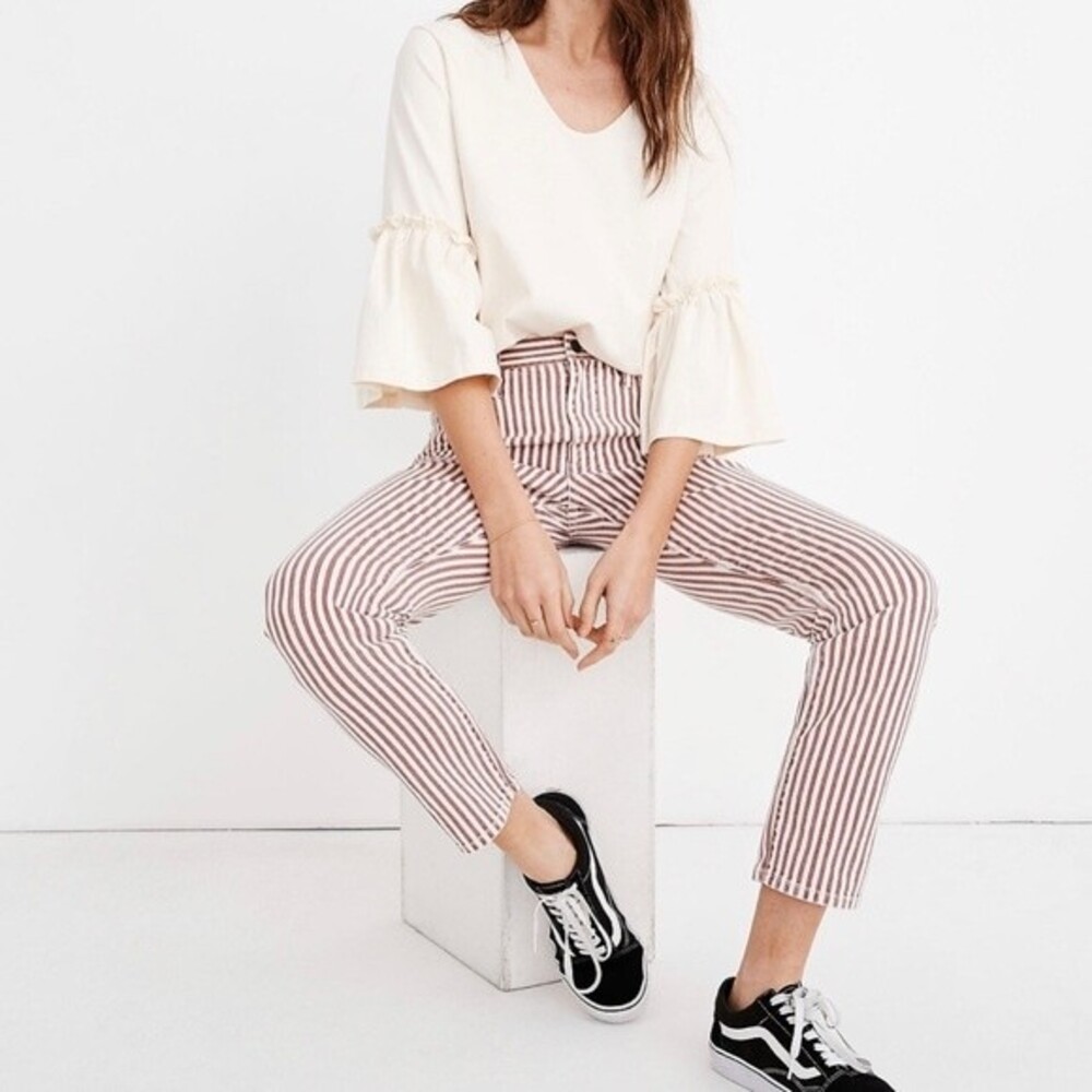 Madewell High-Rise Slim Crop Boyfriend Jeans in Luca Stripe- Red/White- Size 24
